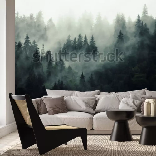 Papier peint  Forêt dans le brouillard d'automne