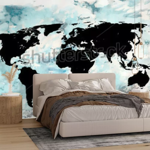 Sticker  Carte du monde noire sur fond abstrait