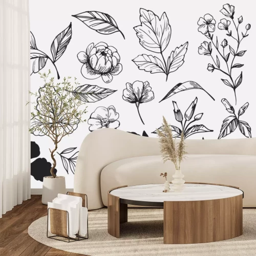 Sticker  Feuilles ensemble. Éléments décoratifs dessinés à la main. Illustration vectorielle