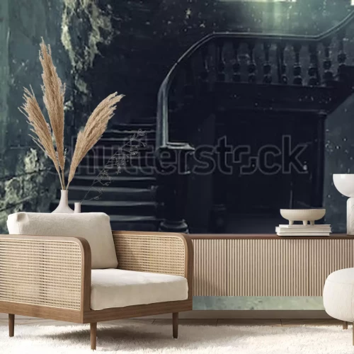 Papier peint  Ancienne pièce avec un escalier