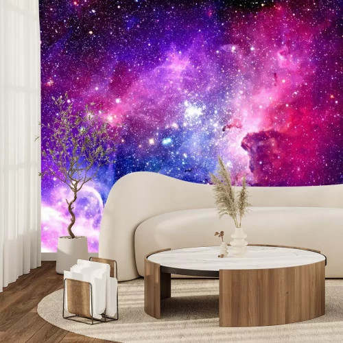 Papier peint  Espace violet et rose avec étoiles