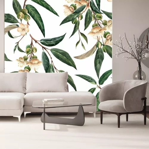 Papier peint  Brindilles avec des feuilles et des fleurs