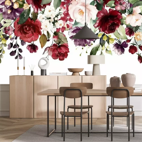 Papier peint  Fleurs d'aquarelle. illustration florale, feuille et boutons. Composition botanique pour mariage ou carte de voeux. Bordure, branche de fleurs - roses d'abstraction