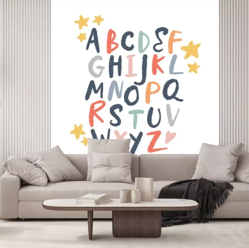 Sticker  Alphabet multicolore avec des étoiles et des coeurs