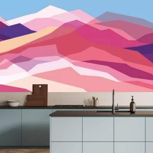 Sticker  Montagnes de couleur, vagues translucides, formes abstraites de verre, fond moderne, dessin vectoriel Illustration pour vous projet