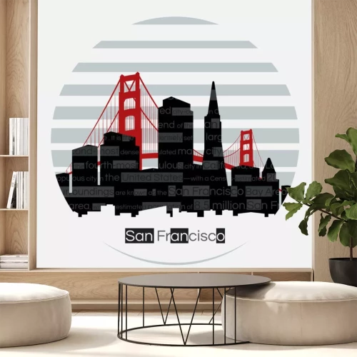 Sticker  San Francisco silhouette vecteur étiquette ronde