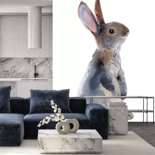 Sticker  Lapin gris peint sur fond blanc