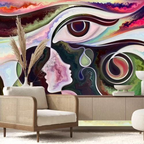 Sticker  Motif abstrait avec des visages et un œil humain