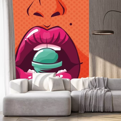 Sticker  sexy woman lips with candy pop art style