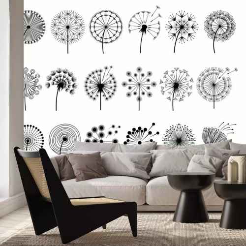 Sticker  Différents modèles de pissenlits fleurs noir et blanc