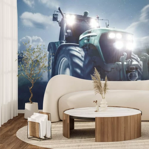 Papier peint  Traktor fährt auf einem Feldweg bei Nacht