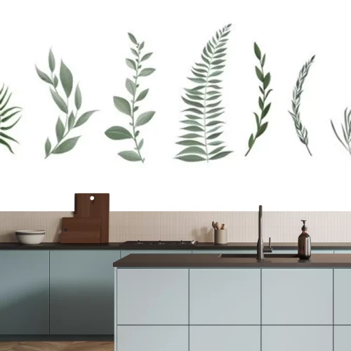 Sticker  Vector designer elements set collection of greeng leaves herbs in watercolor style.