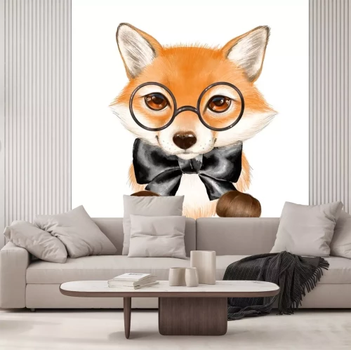 Sticker  Cute cartoon fox wearing glasses isolated on white background