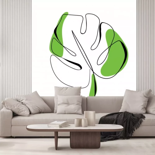 Sticker  One line drawing vector monstera leaf. Modern single line art, aesthetic contour. Perfect for home decor such as posters, wall art, tote bag, t-shirt print, sticker, mobile case, logo