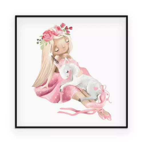 Poster  Une fille qui enlace une licorne