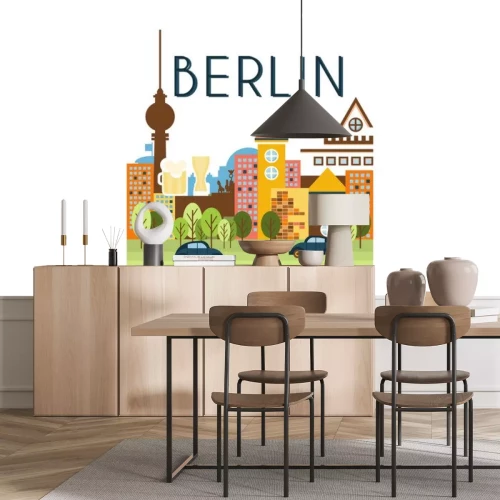 Sticker  City street, Berlin travel poster vector Illustration on a white background