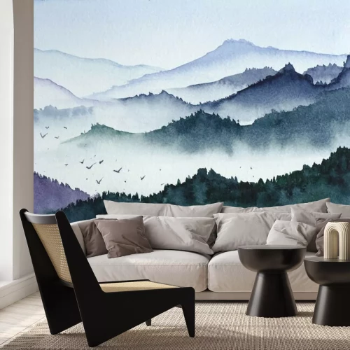 Papier peint  Paysage graphique avec forêt