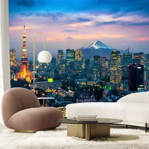 Papier peint  Aerial view of Tokyo cityscape with Fuji mountain in Japan.