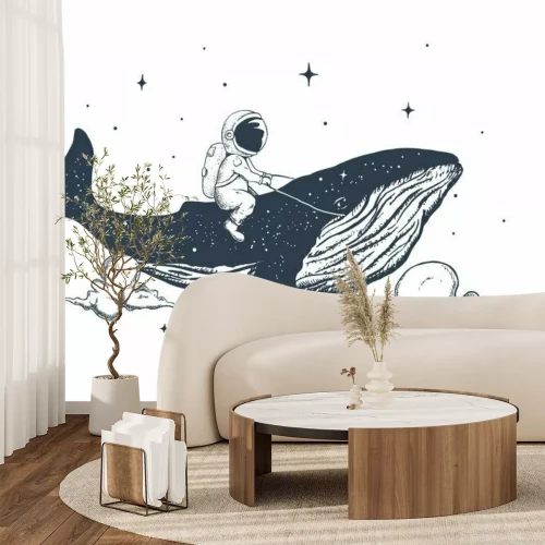 Sticker  Astronaute de l'espace chevauchant une baleine