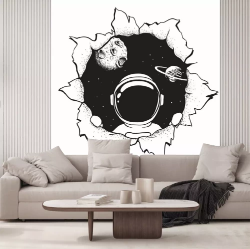 Sticker  Un astronaute regardant à travers un trou dans un morceau de papier