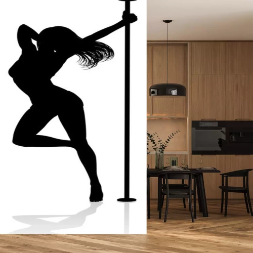 Sticker  A woman pole dancer exercising for fitness in silhouette