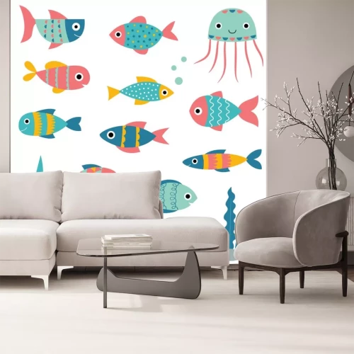 Sticker  Isolated fishes, cartoon elements set