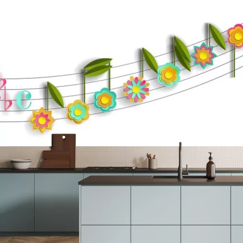 Sticker  Musical notes in the form of flowers. Paper stylization