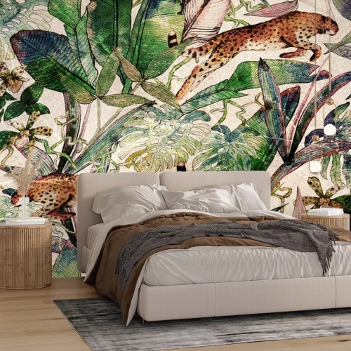 Papier peint  Thème de la jungle avec des tigres