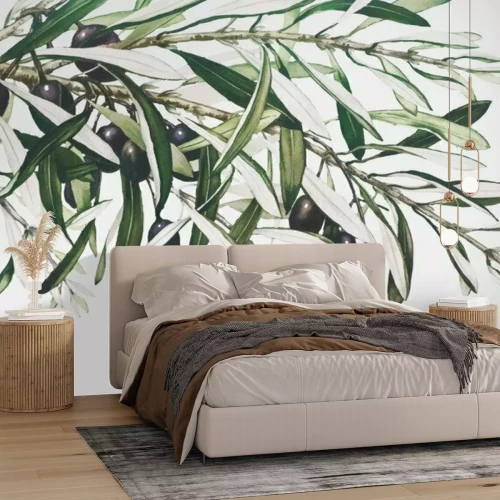 Papier peint  Une branche d'olivier aux feuilles denses