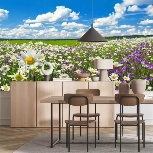 Papier peint  Prairie 3D avec des fleurs