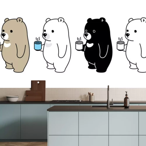 Sticker  Quatre ours tenant des tasses de café