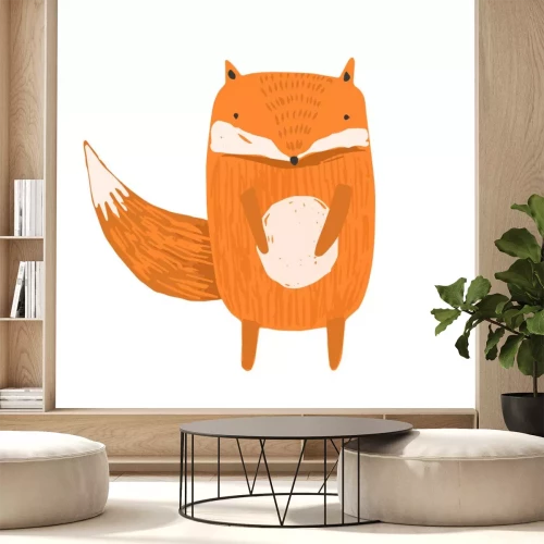 Sticker  Cute childish hand drawn orange fox illustration isolated on white background. Kids sketchy foxy character for print design, stickers, background decoration