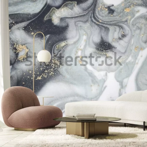 Papier peint  Imitation marbre gris avec poussière d'or