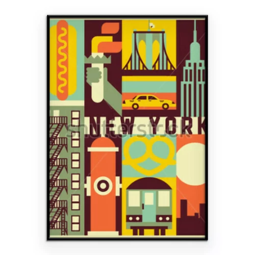 Poster  L'inscription « New York » et les symboles de la ville dans un style d'affiche rétro