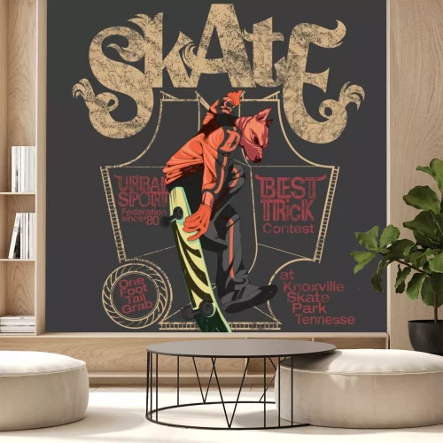 Sticker  Skateboard et pitbull