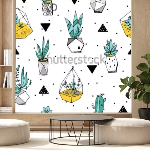 Sticker  Plantes succulentes parmi les points et les triangles