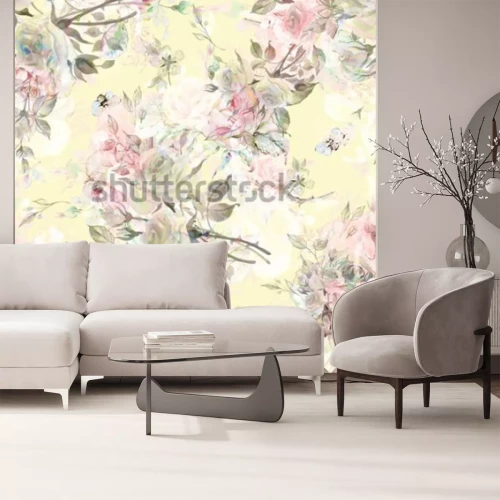 Sticker  Roses anglaises sur fond jaune