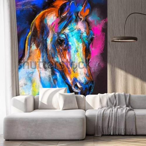 Papier peint  Illustration d'un buste de cheval multicolore