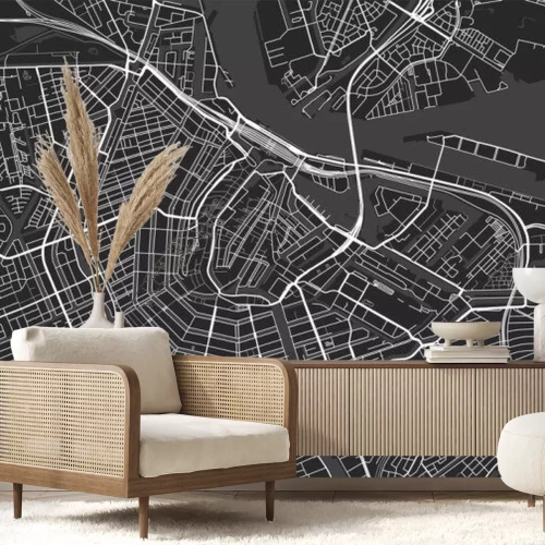 Sticker  Black and white vector modern city map of Amsterdam