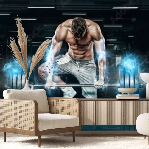 Papier peint  Homme musclé avec des poids à la salle de sport