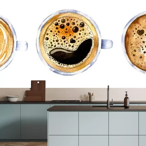 Sticker  Trois tasses de café dessinant à l'aquarelle