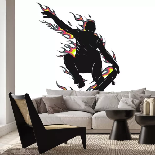 Sticker  Un garçon en flammes sur un skateboard
