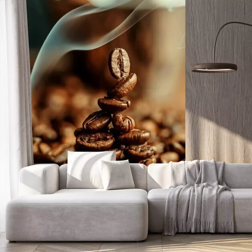 Papier peint  Grains de café et vapeur chaude