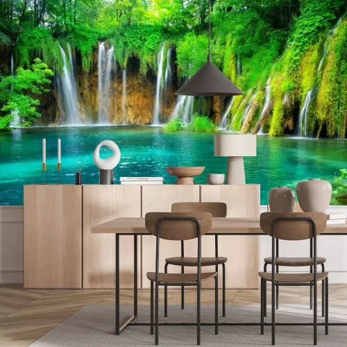Papier peint  Exotic waterfall and lake landscape of Plitvice Lakes National Park, UNESCO natural world heritage and famous travel destination of Croatia. The lakes are located in central Croatia (Croatia proper).