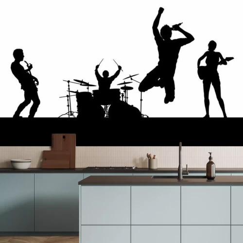 Sticker  A musical group or rock band playing a concert in silhouette