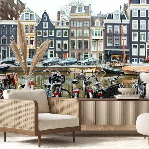 Papier peint  Vélo au bord du canal en Hollande