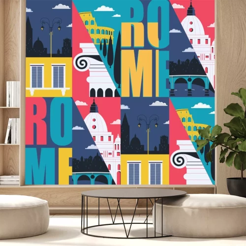 Sticker  Rome, Italy vector seamless pattern. Cityscape, historical landmarks