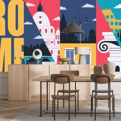 Sticker  Rome, Italy vector skyline illustration, postcard. Travel to Italy modern flat graphic design