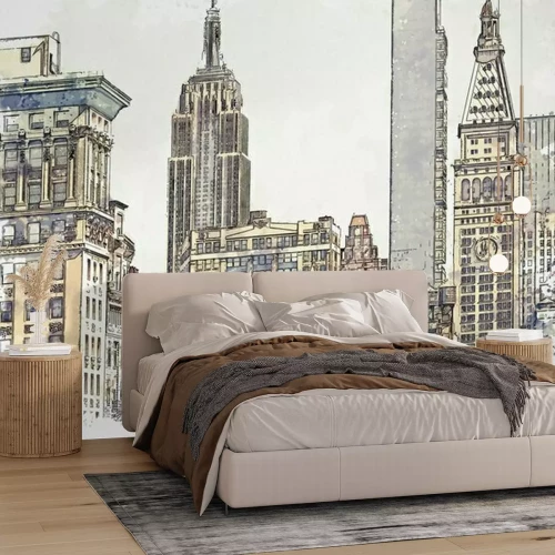 Papier peint  Watercolor sketch or illustration of a beautiful view of the New York City with urban skyscrapers