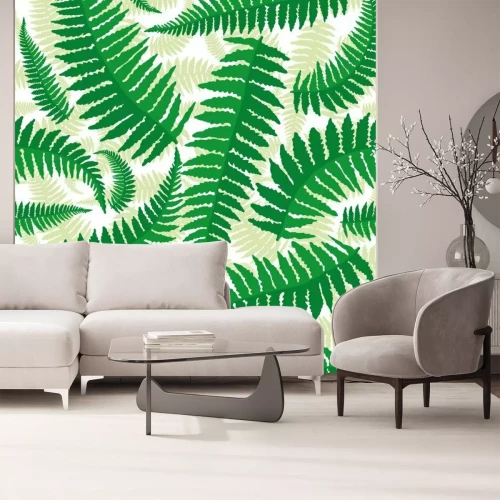 Sticker  Seamless pattern with leaves of fern on a white background.